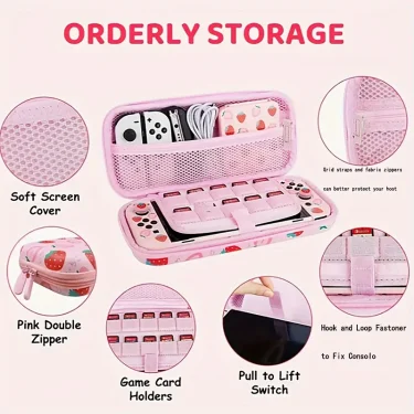 Carrying Case For Nintendo Switch Ns/Switch OLED Model，Hard portable travel case suitable strawberry themed switch accessories 5