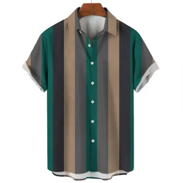 Men's Hawaiian Shirt Summer Stripe Printed Short Sleeved Shirts Lapel Button Large Men Street Clothing Fashion Casual Social Top 5