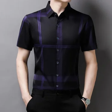 Men's business casual short sleeved shirt Men's plaid shirt 1