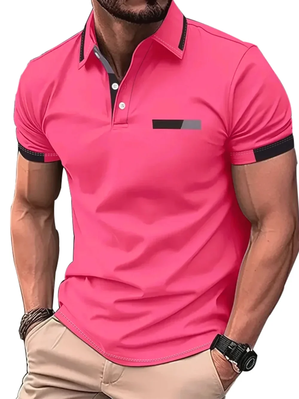Summer Men's Short Sleeved 3-piece Set with a Lapel Polo Shirt Men's Casual Golf Top Polo Shirt with Elasticity and Comfort 2