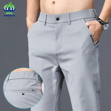 New Spring Summer Pants Men Elastic Waist Korean Casual Slim Fit Elastic Waist Jogger Business Classic Trousers Male Black Gray 1