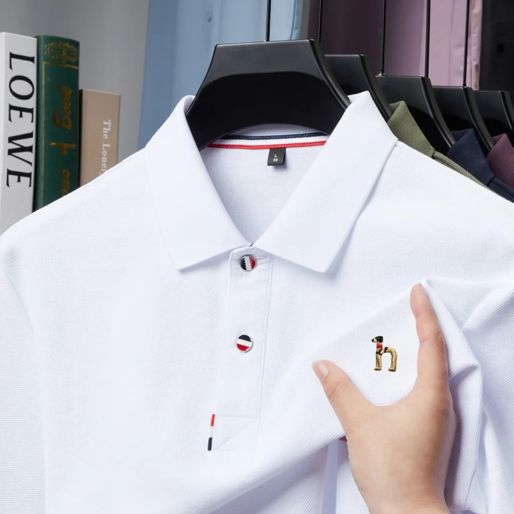 Fashion luxury brand 100% cotton polo shirt short sleeve summer men's trend cartoon dog embroidery Korean style casual T-shirt 4
