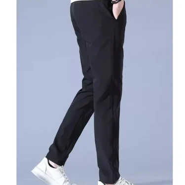 2025 New Summer Ultra-thin Men's Casual Pants Breathable Soft Ice Silk Elastic Straight Business Trousers Black Gray 3