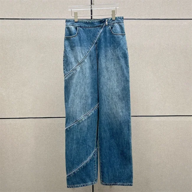 Women's jeans New retro pure cotton low waist straight leg pants for summer 2025 Asymmetric zipper decoration women's pants y2k 3