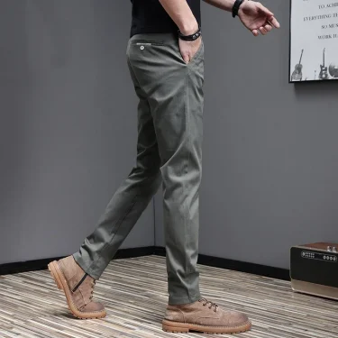 Spring Summer Men's Casual Pants 97.8% Cotton Business Korean Fashion Slim Fit Stretch Gray Black Khaki Trousers Male Pant 6