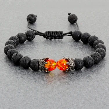 Black Lava Stone Crown Charm Tiger Eye Beads Bracelet For Men Women Braided Bracelets Handmade Adjustable Jewelry Pulseira 1