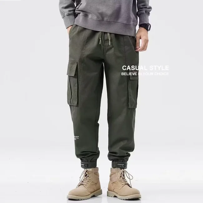 Men Japanese Style Casual Pants Male Loose Plus Size Straight Leg Brand Trousers Fashion Large Pocket Comfortable Cargo Pants 3