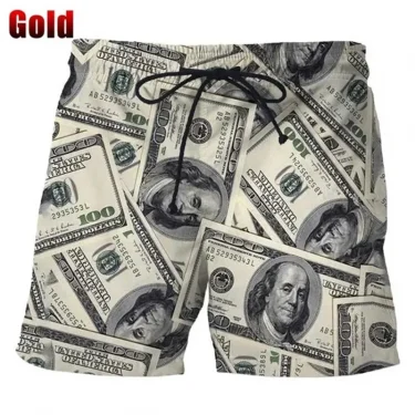 Bermuda Beach Shorts For Men Dollar 3D Printed Men's Board Shorts Unisex Casual Swimming Shorts Streetwear Vacation Beachwear 3