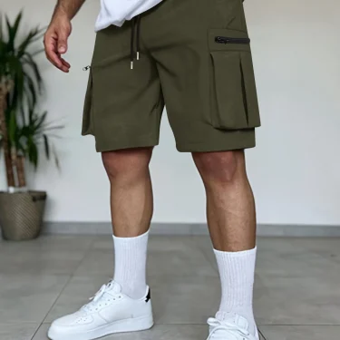 2025 summer new style hot sell solid color short male casual department beach shorts more pocket cargo light five minute pants 4