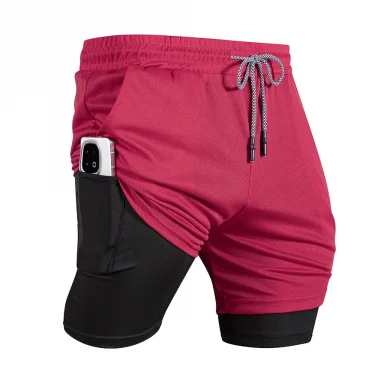 Men's 2 in1 Sports Shorts Built-in Pocket Running Shorts Summer Breathable Quick Dry Gym Fitness Training Beach Slim Short Pants 4