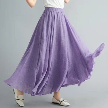 Fashion Solid Cotton Linen Women Skirts Maxi Elegant Harajuku Saia Casual Loose Long Skirt Ladies Clothes Faldas Ropa Mujer 4