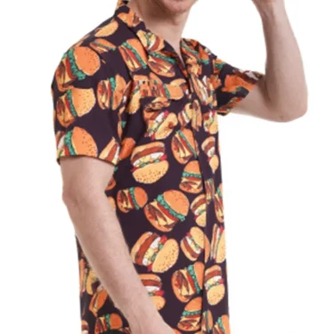 Summer Fashion Mens Hawaiian Shirts Short Sleeve Button Hamburger Printed Casual Beach Aloha Shirt Plus Size 3XL Hombre Ropa 5