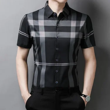 Men's business casual short sleeved shirt Men's plaid shirt 4