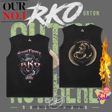 Summer WWE Wrestler Orton Randy Peripheral Vest Printed T-Shirt Short Sleeve Wrestling RKO Cotton Sleeveless Top Men's T-Shirt 1