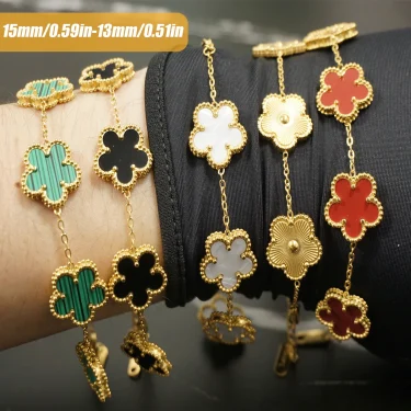 Y2K Style Metal Double Sided Plum Blossom Plant Five Leaf Flower Adjustable Bracelet Stainless Steel Luxury Women's Clover 1PC 1
