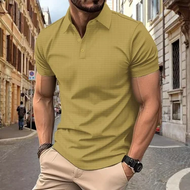 2025 European and American cross-border new summer men's casual short-sleeved mid-stretch comfortable small checkered POLO shirt 1