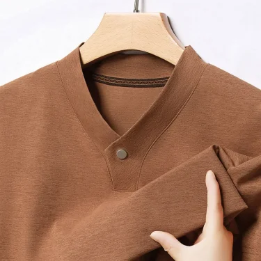 2025 Korean Style Men's Casual and Fashionable One Button V-neck Solid Color Short Sleeved T-shirt Summer Versatile Top 1