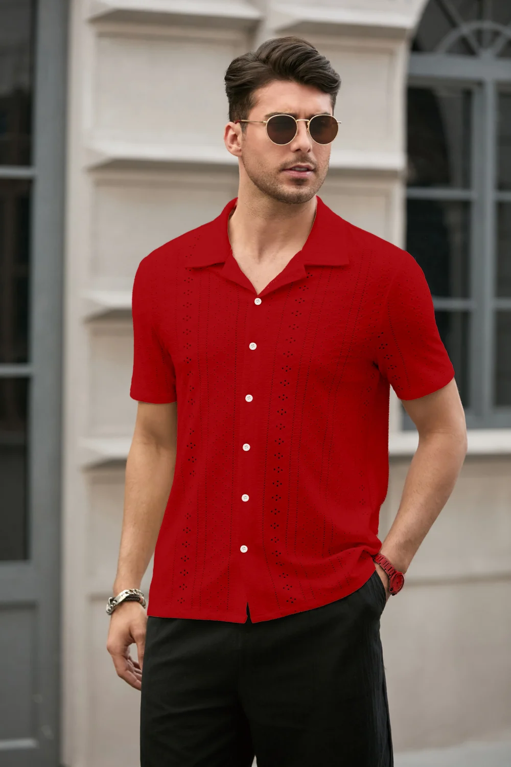 New Mens Short Sleeve Shirt Summer Youth Trend Casual Fashion Business Breathable Thin Pure Color Short Sleeve Collar Shirt Top 1
