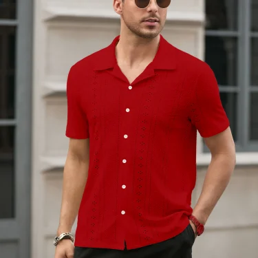 New Mens Short Sleeve Shirt Summer Youth Trend Casual Fashion Business Breathable Thin Pure Color Short Sleeve Collar Shirt Top 1