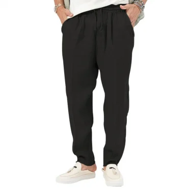 Men's Summer New Style Casual Cotton-Linen Long Pants Fashionably Loose-Fitting Straight Leg with Elastic Waist Outdoor Sports P 5