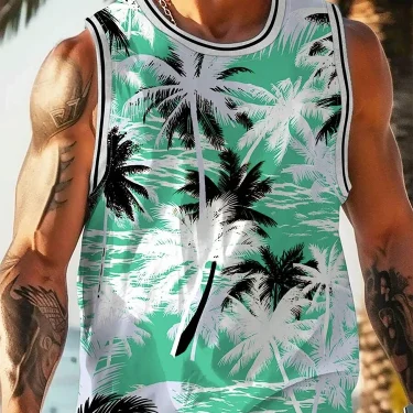Summer Daily Casual Men's Tank Top Hawaiian Style Fish Print Men's Tank Top Seaside Party Men's Fashion Sleeveless T-shirt 2
