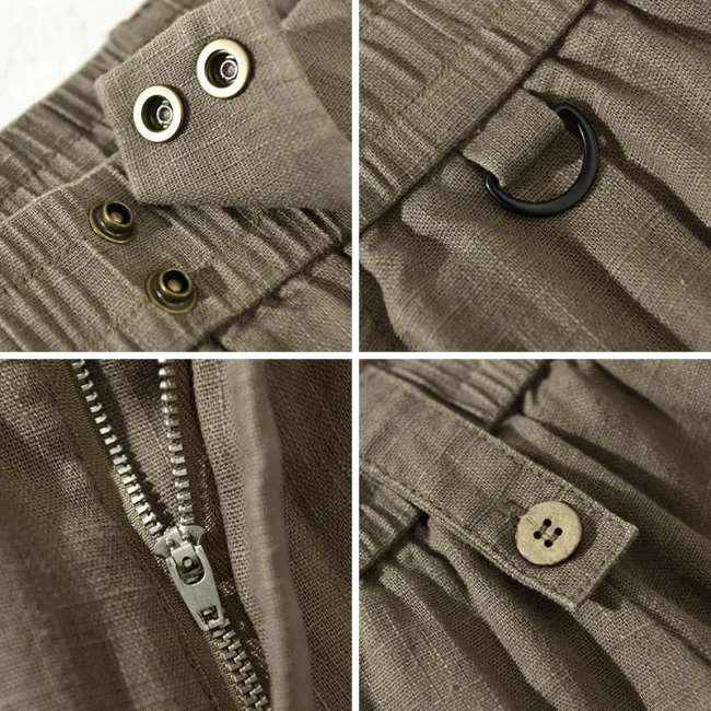 Elastic Waist Relax Fit Linen Cotton Pants for Men 2025 Spring Summer Vintage Breathable Casual Straight Soft Washed Trousers 4