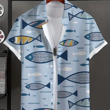 sea fish Pattern 3D Printed Men's Shirt Fashion New Summer Casual Fresh Style Oversized Breathable Lapel Button Hawaiian Shirt 5