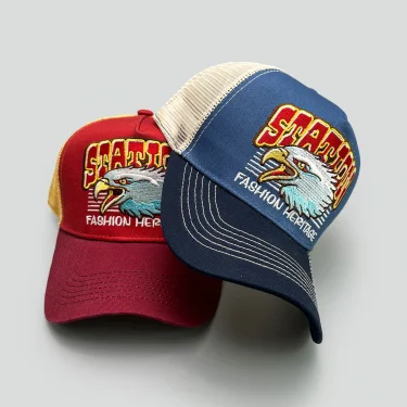 Sports Fish Eagle Bear Embroidery Baseball Hats New Unisex Sunshade Color Block Breathable Fashion Mesh Versatile Trucker Caps 3
