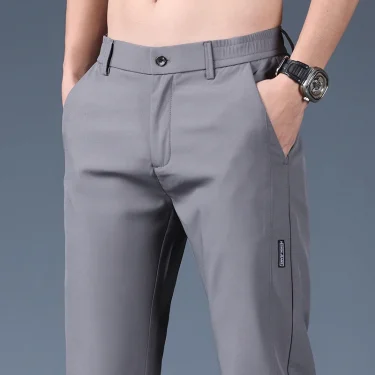Summer Thin Ice Silk Stretch Men's Pants Business Casual Elastic Waist Smooth Trouser Suit Pants Male Brand Clothing 4