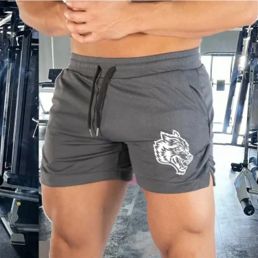 Men's stretch wolf head beach shorts, casual sports, running, gym, three-quarters pants, summer fashion, M-3XL， New 2024 model 4