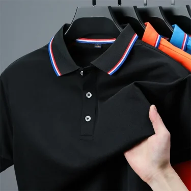 2025 New Men's Casual Solid Color Short Sleeved Polo Shirt Summer Fashionable and Comfortable Versatile Top 4