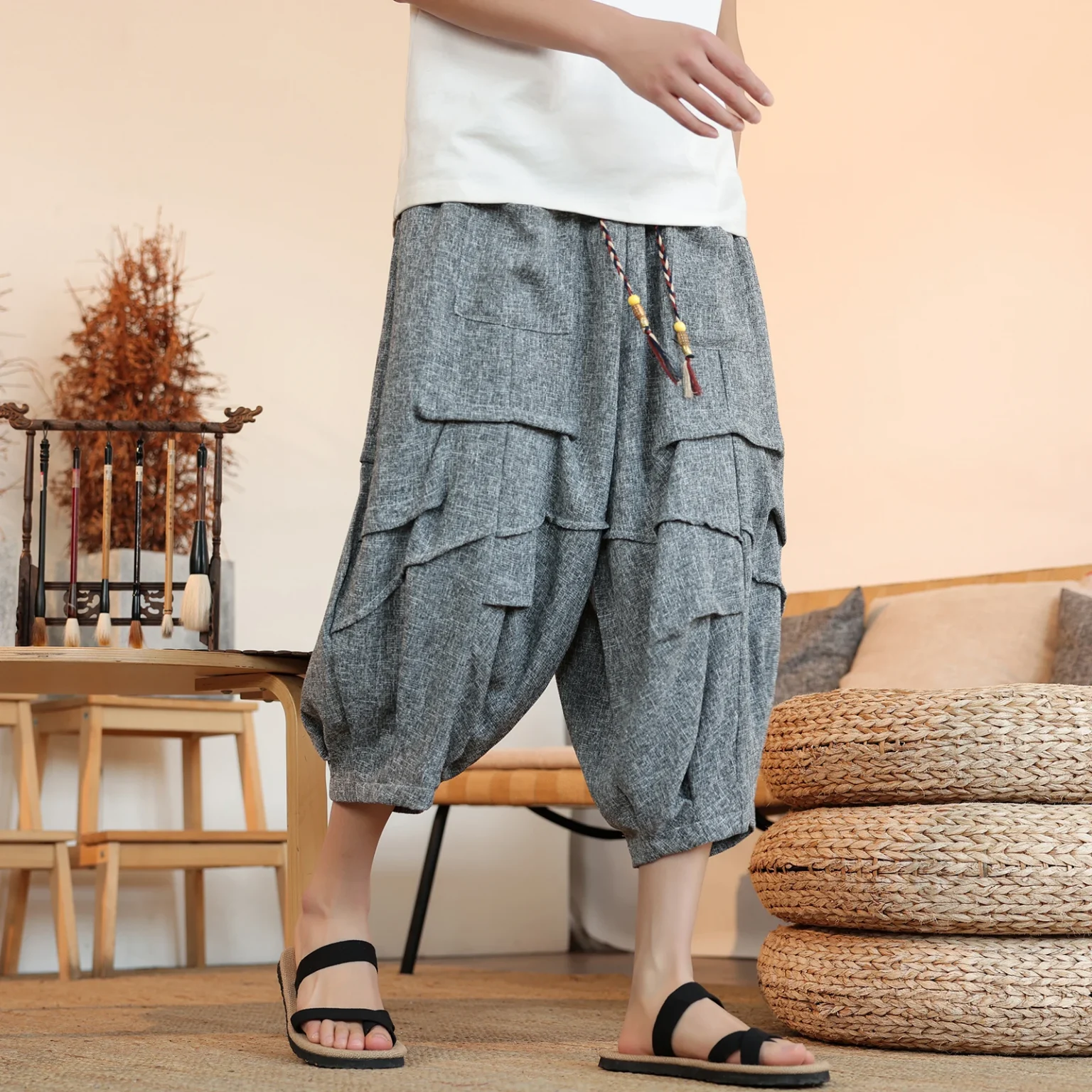 Summer Lantern Pants Men Japan Style Kimono Casual Pant Samurai Harajuku Loose Men Shorts Yukata Wide Leg Trousers Plus Size 5XL 1