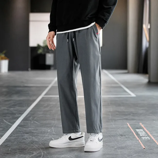 Plus Size Trousers Men's New M-8XL Ice Silk Pants Drawstring Feet Leisure Sports Running Fitness Harajuku Trousers 3