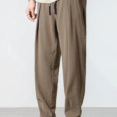 Summer Cotton Casual Jogger Linen Pants Men Ice silk Baggy Trousers Male Walking Wide leg Loose Sweatpants Chinese 1