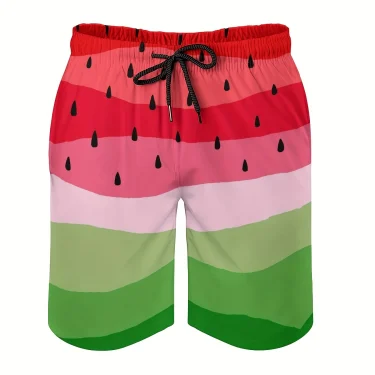 Men's Watermelon Printed Swimsuit Lightweight Beach Shorts with Adjustable Waist Rope Suitable for Outdoor Sports Swimwear 3