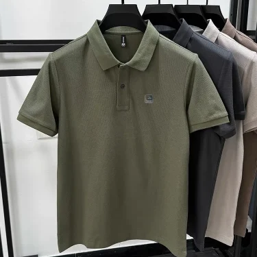 100% pure cotton comfortable mens short sleeve summer highend business casual polo shirt designer brand badge fashionable Tshirt 6