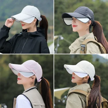 Retractable Wide Brim Summer Hat Women UV Quick-Drying Baseball Cap Waterproof Sun Protection Hat Outdoor Sports Golf Adjustable 1