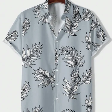 Hawaiian Fashionable Lapel Shirts For Men And Women Tropical Plant Print Short Sleeve Button-Down Shirts Seaside Tops 3