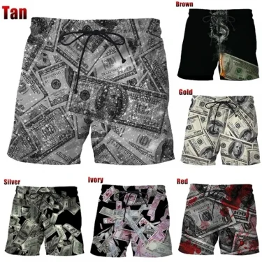 Bermuda Beach Shorts For Men Dollar 3D Printed Men's Board Shorts Unisex Casual Swimming Shorts Streetwear Vacation Beachwear 1