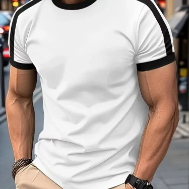 Men's Casual Short-Sleeved European and American Sports Fitness Contrasting Color Men's T-Shirt 1