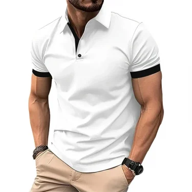 Men Summer Short Sleeve Pure Color Polo Shirt Men Sport Slim Fit Business Polo Shirt 3D Digital Print Button Polo Shirt 1