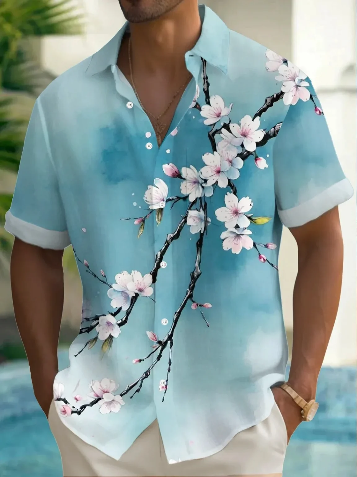 Summer Men's 3D Printed Flower Graphic Shirts Hawaiian Casual Shirt Button Up Shirt Short Sleeve Vacation Beach Wear No Pockets 2