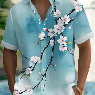 Summer Men's 3D Printed Flower Graphic Shirts Hawaiian Casual Shirt Button Up Shirt Short Sleeve Vacation Beach Wear No Pockets 2
