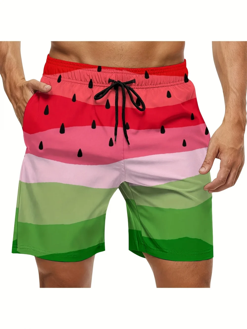 Men's Watermelon Printed Swimsuit Lightweight Beach Shorts with Adjustable Waist Rope Suitable for Outdoor Sports Swimwear 1