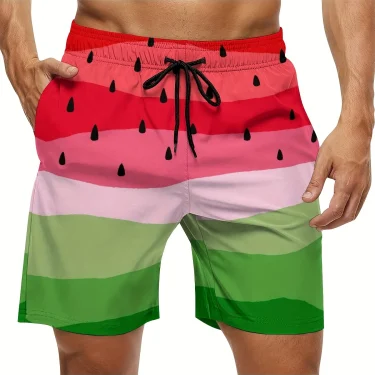 Men's Watermelon Printed Swimsuit Lightweight Beach Shorts with Adjustable Waist Rope Suitable for Outdoor Sports Swimwear 1