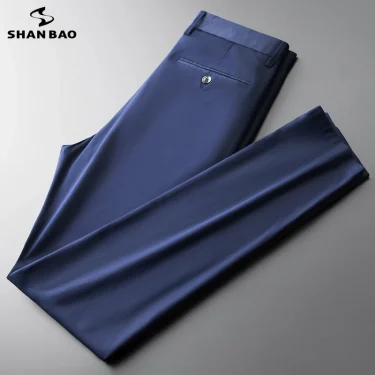 SHAN BAO Summer Brand Bamboo Fiber Thin Cotton Stretch Men's Fit Straight Pants Business Casual High Waist Lightweight Trousers 1