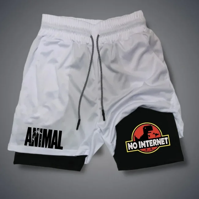 Cartoon Duck Print Men's Shorts Summer Double Layer Letter Print Shorts Quick Drying Pants Fitness Tracksuit Beach Short Pants 3