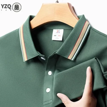 Men's Fashion Solid Short Sleeved Striped Lapel Polo Shirt Summer Breathable Comfortable Top 1