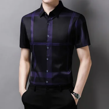 Men's business casual short sleeved shirt Men's plaid shirt 6