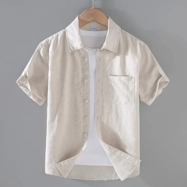 Cotton Linen Hot Sale Men's Short-Sleeved Shirts Summer Streetwear Plain Color Stand Collar Casual Beach Style Plus Size M-3XL 2